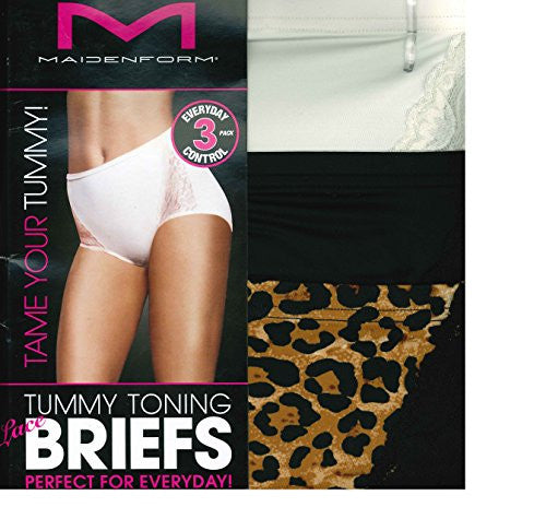 Maidenform Ladies Tummy Toning Briefs 3-Pack (Cotton,Plain) (2X-Large,  Rosey Rouge, Edgy Floral, Black) 