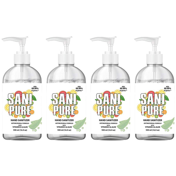 SANIPURE Hand Sanitizer GEL 16.9 oz Bottle 75% Alcohol | With Aloe & Vitamin E | Kills 99.9% of Germs | 4 Pack