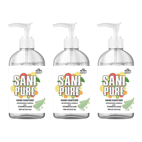 SANIPURE Hand Sanitizer GEL 16.9 oz Bottle 75% Alcohol | With Aloe & Vitamin E | Kills 99.9% of Germs | 3 Pack