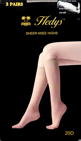 Hedy's Women's 20D Nylon Sheer Knee Highs Pantyhose 303 3-Pack