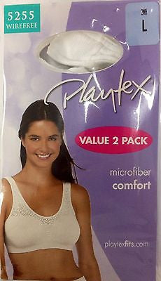 New Playtex Value 2 Pack Wire-Free Bra Style 5255 White Women Microfiber Comfort