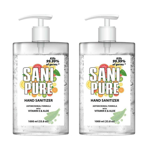 SANIPURE Hand Sanitizer GEL 33.8 oz Bottle 75% Alcohol | With Aloe & Vitamin E | Kills 99.9% of Germs | 2 Pack