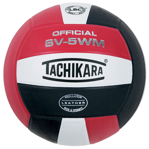 Tachikara SV5WM Leather Indoor Volleyball (Red, White and Black)