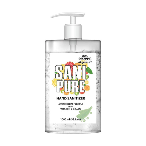 SANIPURE Hand Sanitizer GEL 33.8 oz Bottle 75% Alcohol | With Aloe & Vitamin E | Kills 99.9% of Germs