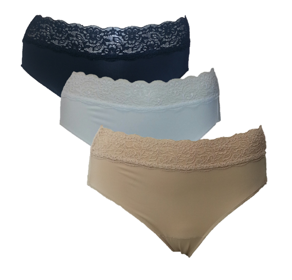 Bali No Lines No Slip Hipster with Lace 3 Pack Panty V406
