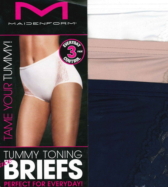 Maidenform Ladies Tummy Toning Briefs, X-Large, Black, White